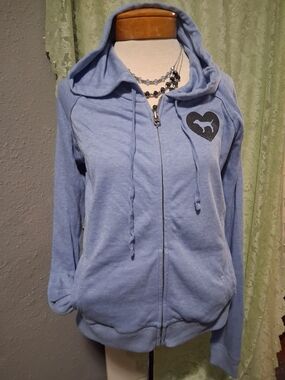 PINK Victoria's Secret Light Blue Zip Hoodie with Heart Dog Logo